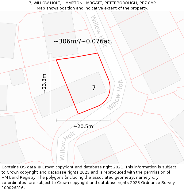 7, WILLOW HOLT, HAMPTON HARGATE, PETERBOROUGH, PE7 8AP: Plot and title map