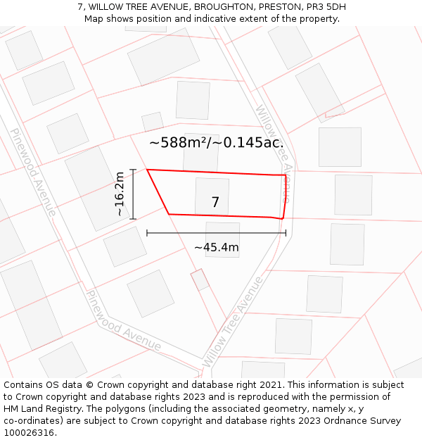 7, WILLOW TREE AVENUE, BROUGHTON, PRESTON, PR3 5DH: Plot and title map