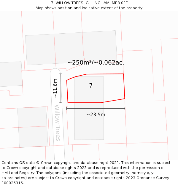 7, WILLOW TREES, GILLINGHAM, ME8 0FE: Plot and title map