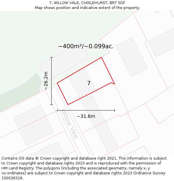 7, WILLOW VALE, CHISLEHURST, BR7 5DF: Plot and title map