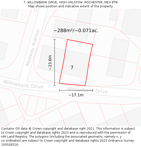 7, WILLOWBANK DRIVE, HIGH HALSTOW, ROCHESTER, ME3 8TW: Plot and title map