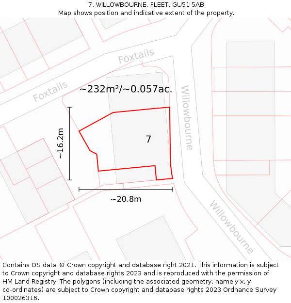 7, WILLOWBOURNE, FLEET, GU51 5AB: Plot and title map