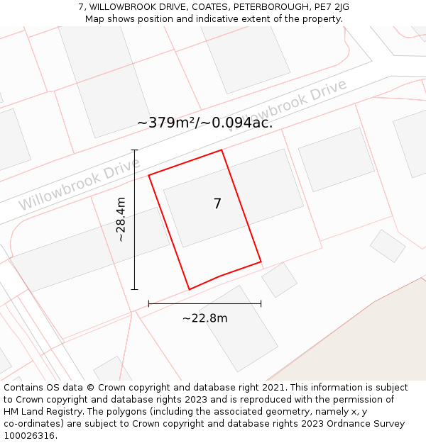 7, WILLOWBROOK DRIVE, COATES, PETERBOROUGH, PE7 2JG: Plot and title map