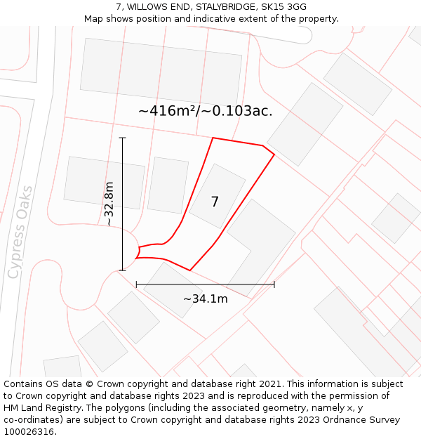 7, WILLOWS END, STALYBRIDGE, SK15 3GG: Plot and title map