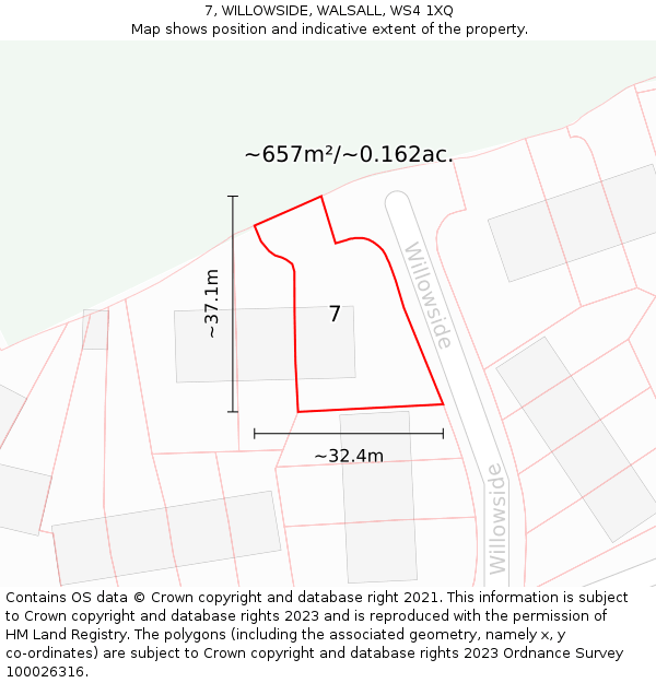 7, WILLOWSIDE, WALSALL, WS4 1XQ: Plot and title map