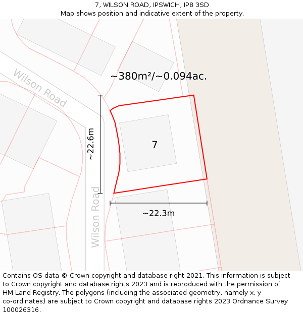 7, WILSON ROAD, IPSWICH, IP8 3SD: Plot and title map