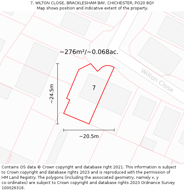 7, WILTON CLOSE, BRACKLESHAM BAY, CHICHESTER, PO20 8QY: Plot and title map