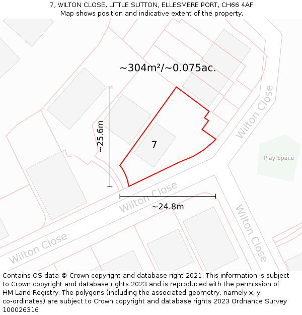 7, WILTON CLOSE, LITTLE SUTTON, ELLESMERE PORT, CH66 4AF: Plot and title map