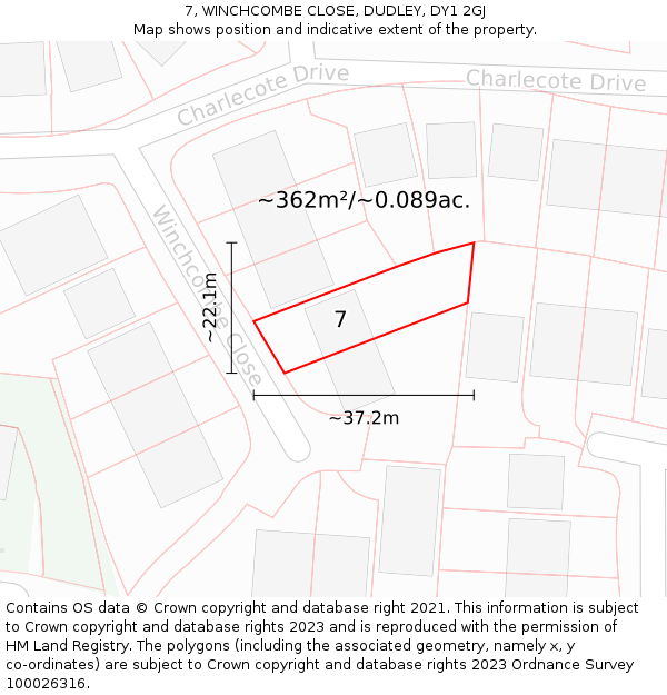 7, WINCHCOMBE CLOSE, DUDLEY, DY1 2GJ: Plot and title map