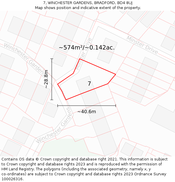 7, WINCHESTER GARDENS, BRADFORD, BD4 8UJ: Plot and title map
