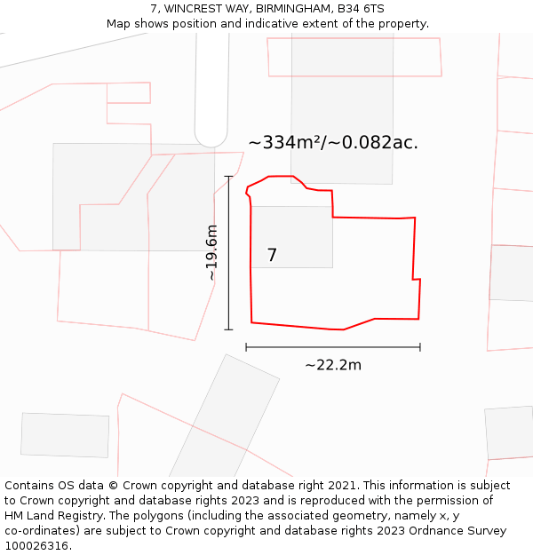 7, WINCREST WAY, BIRMINGHAM, B34 6TS: Plot and title map