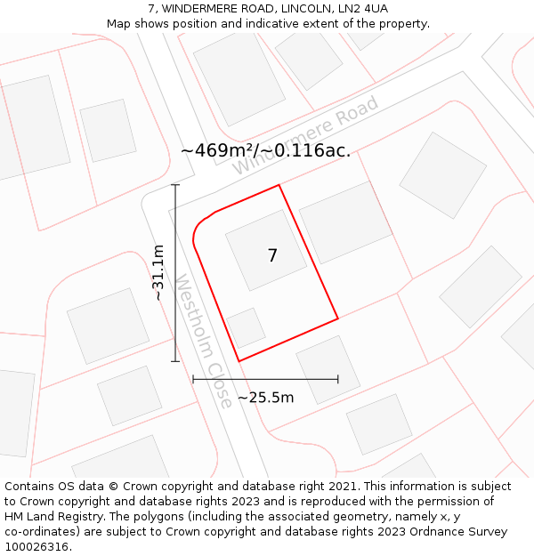 7, WINDERMERE ROAD, LINCOLN, LN2 4UA: Plot and title map