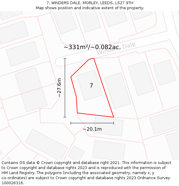 7, WINDERS DALE, MORLEY, LEEDS, LS27 9TH: Plot and title map