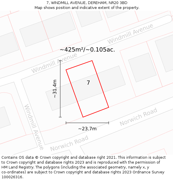 7, WINDMILL AVENUE, DEREHAM, NR20 3BD: Plot and title map
