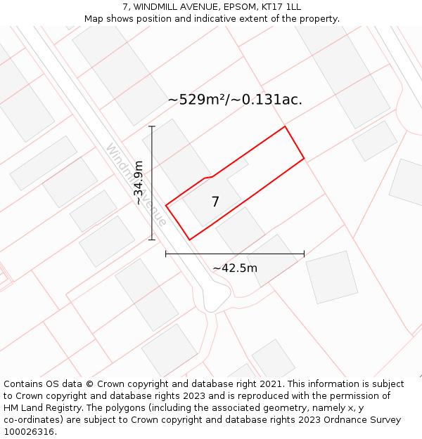 7, WINDMILL AVENUE, EPSOM, KT17 1LL: Plot and title map