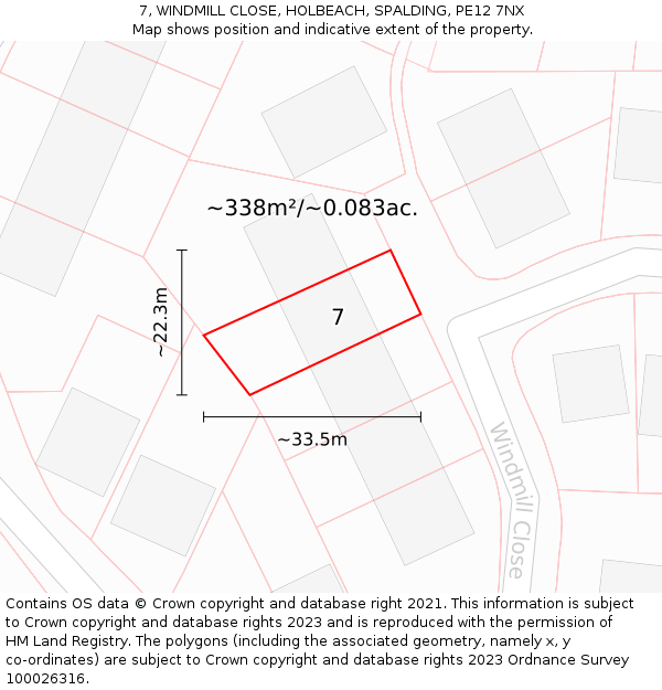 7, WINDMILL CLOSE, HOLBEACH, SPALDING, PE12 7NX: Plot and title map
