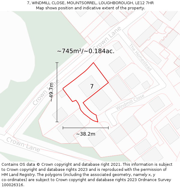 7, WINDMILL CLOSE, MOUNTSORREL, LOUGHBOROUGH, LE12 7HR: Plot and title map