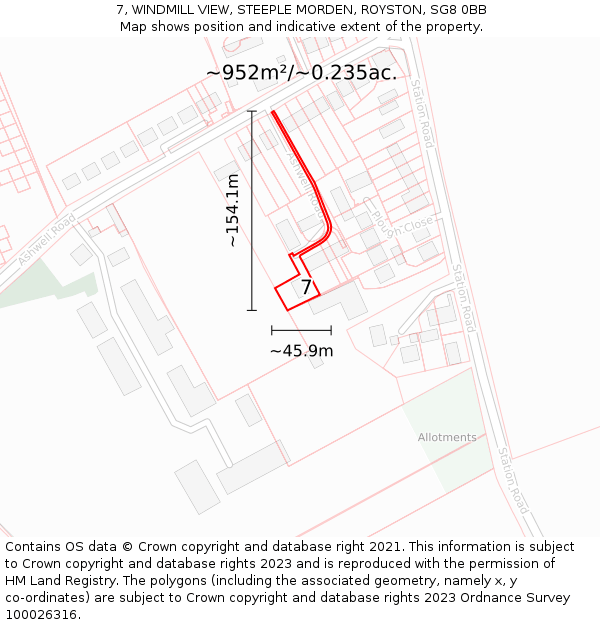 7, WINDMILL VIEW, STEEPLE MORDEN, ROYSTON, SG8 0BB: Plot and title map