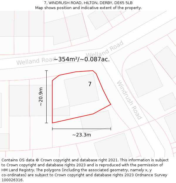 7, WINDRUSH ROAD, HILTON, DERBY, DE65 5LB: Plot and title map