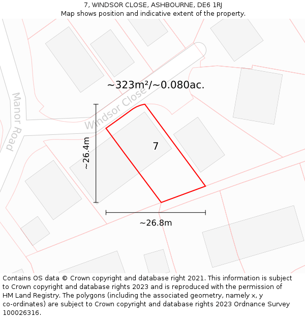 7, WINDSOR CLOSE, ASHBOURNE, DE6 1RJ: Plot and title map