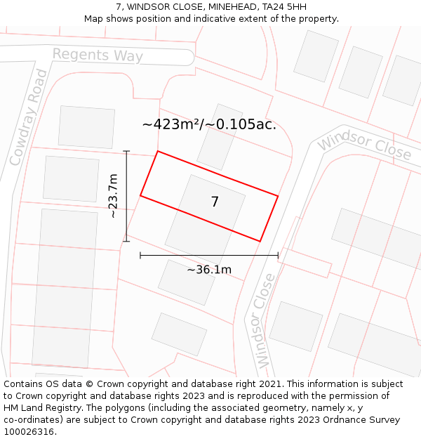 7, WINDSOR CLOSE, MINEHEAD, TA24 5HH: Plot and title map