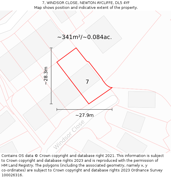 7, WINDSOR CLOSE, NEWTON AYCLIFFE, DL5 4YF: Plot and title map