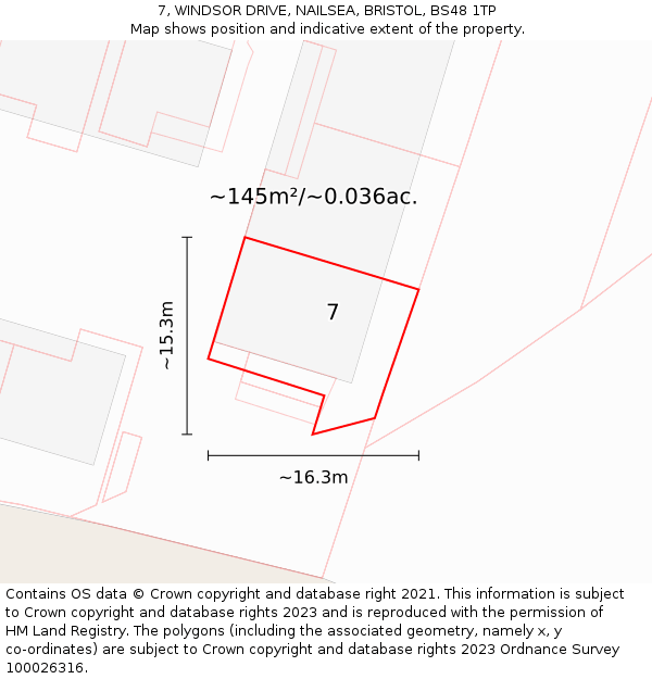 7, WINDSOR DRIVE, NAILSEA, BRISTOL, BS48 1TP: Plot and title map