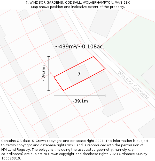 7, WINDSOR GARDENS, CODSALL, WOLVERHAMPTON, WV8 2EX: Plot and title map