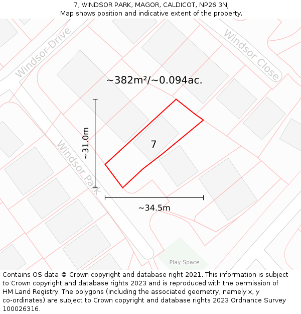 7, WINDSOR PARK, MAGOR, CALDICOT, NP26 3NJ: Plot and title map