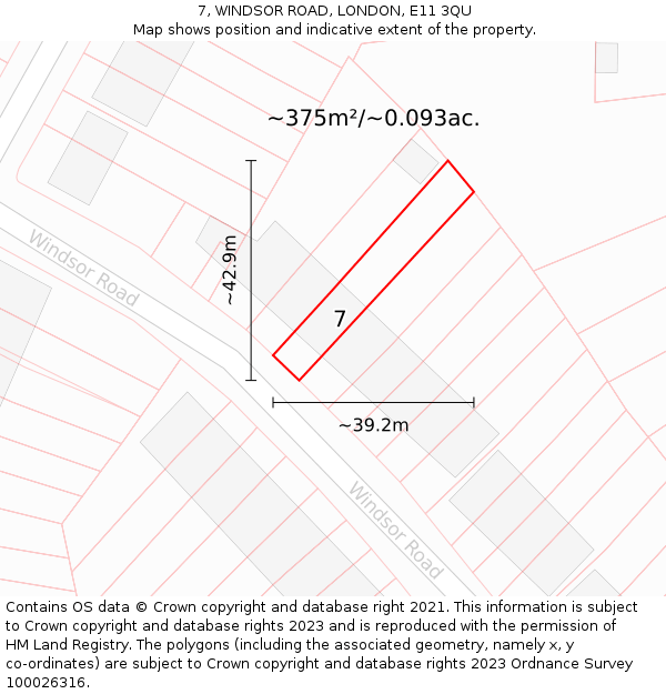 7, WINDSOR ROAD, LONDON, E11 3QU: Plot and title map