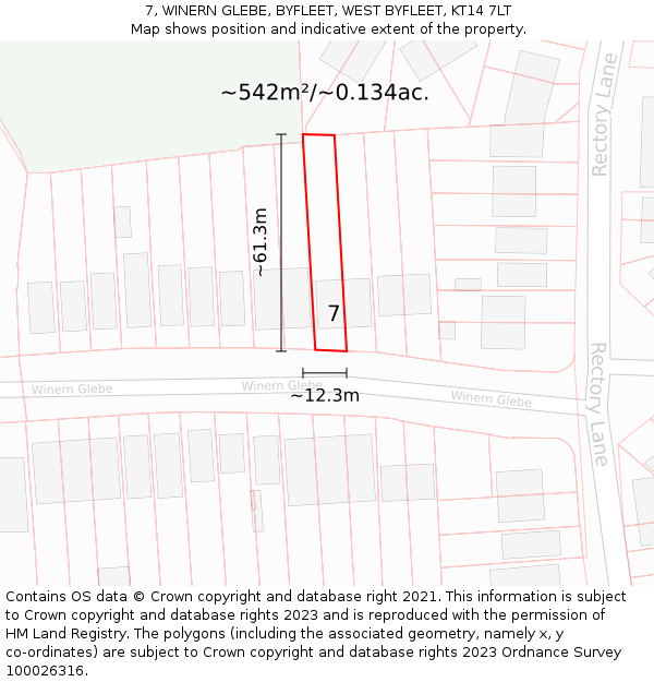 7, WINERN GLEBE, BYFLEET, WEST BYFLEET, KT14 7LT: Plot and title map