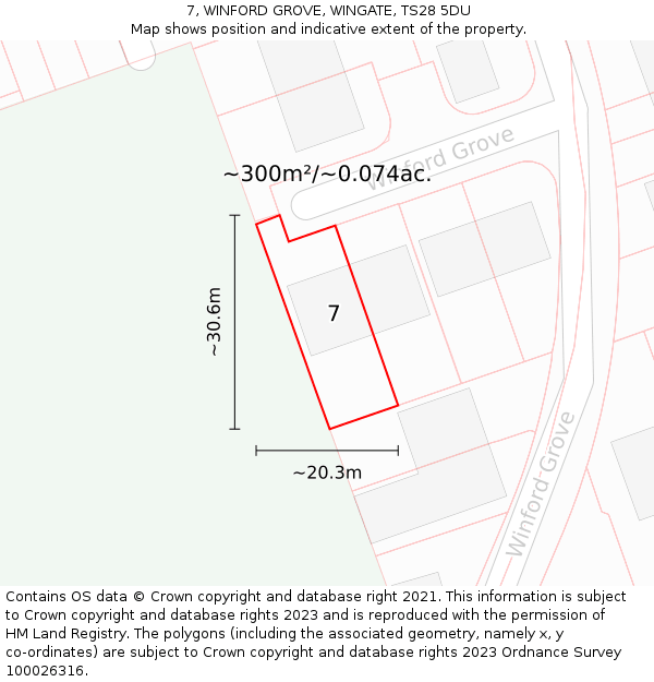 7, WINFORD GROVE, WINGATE, TS28 5DU: Plot and title map