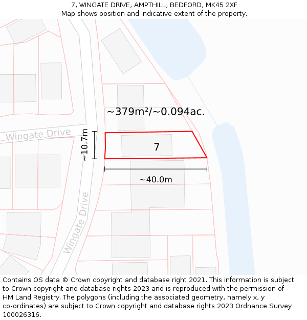 7, WINGATE DRIVE, AMPTHILL, BEDFORD, MK45 2XF: Plot and title map