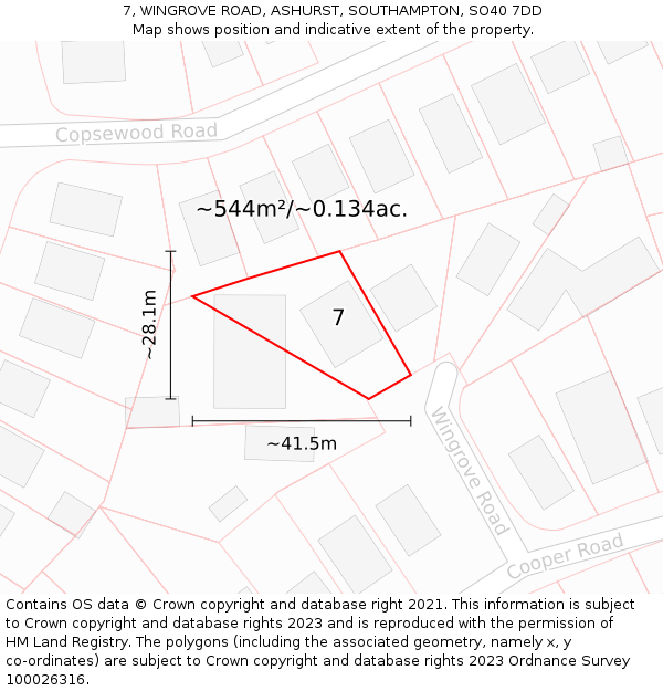 7, WINGROVE ROAD, ASHURST, SOUTHAMPTON, SO40 7DD: Plot and title map