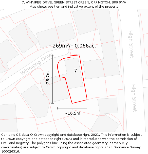 7, WINNIPEG DRIVE, GREEN STREET GREEN, ORPINGTON, BR6 6NW: Plot and title map
