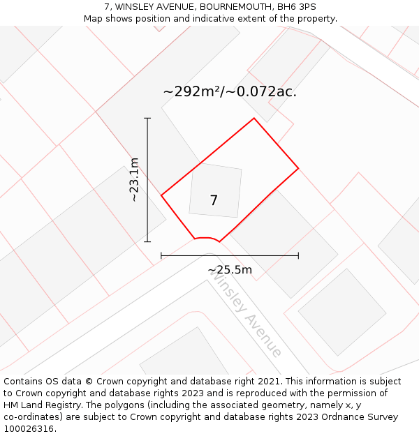 7, WINSLEY AVENUE, BOURNEMOUTH, BH6 3PS: Plot and title map