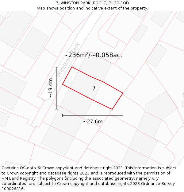 7, WINSTON PARK, POOLE, BH12 1QD: Plot and title map