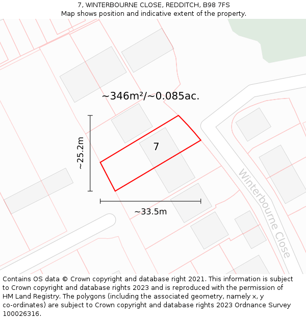 7, WINTERBOURNE CLOSE, REDDITCH, B98 7FS: Plot and title map