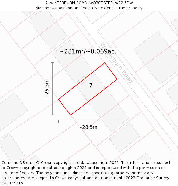 7, WINTERBURN ROAD, WORCESTER, WR2 6DW: Plot and title map