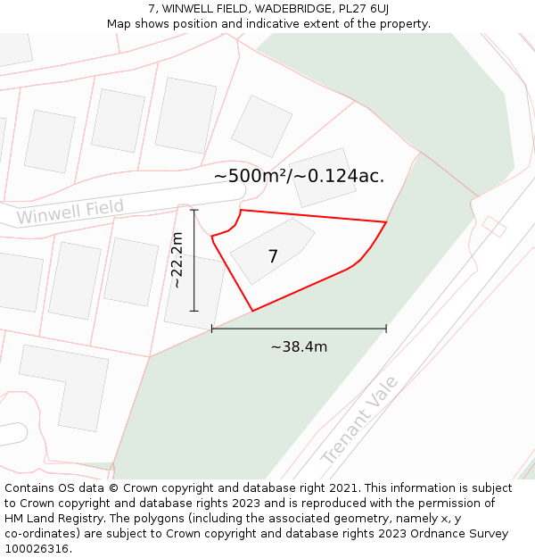 7, WINWELL FIELD, WADEBRIDGE, PL27 6UJ: Plot and title map