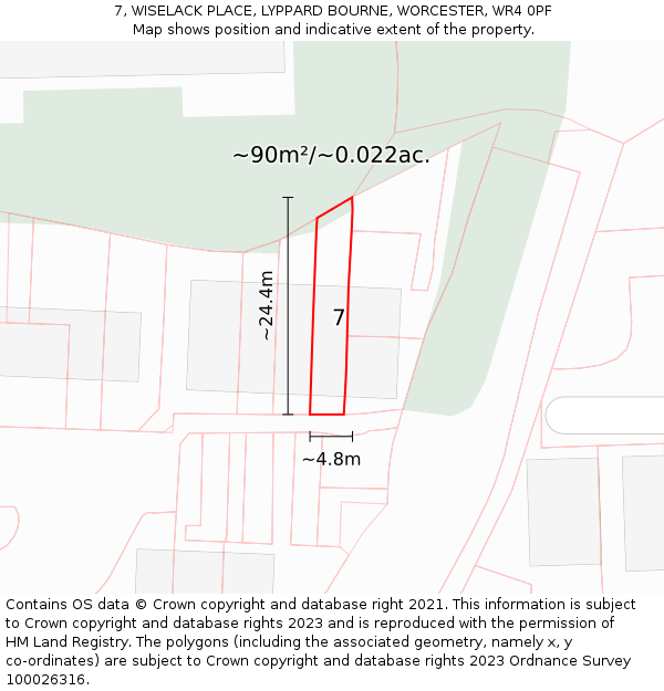 7, WISELACK PLACE, LYPPARD BOURNE, WORCESTER, WR4 0PF: Plot and title map