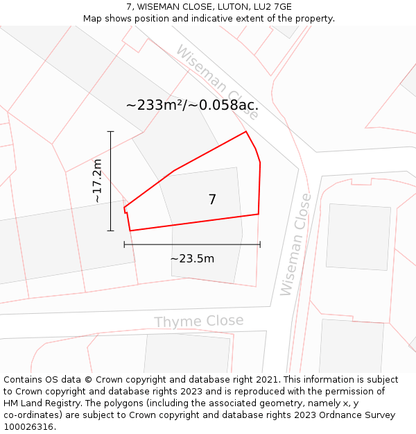 7, WISEMAN CLOSE, LUTON, LU2 7GE: Plot and title map