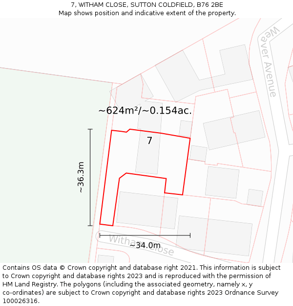 7, WITHAM CLOSE, SUTTON COLDFIELD, B76 2BE: Plot and title map