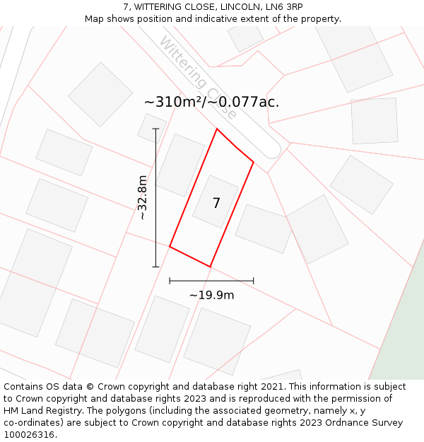 7, WITTERING CLOSE, LINCOLN, LN6 3RP: Plot and title map