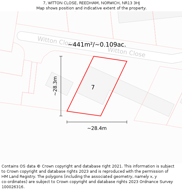 7, WITTON CLOSE, REEDHAM, NORWICH, NR13 3HJ: Plot and title map