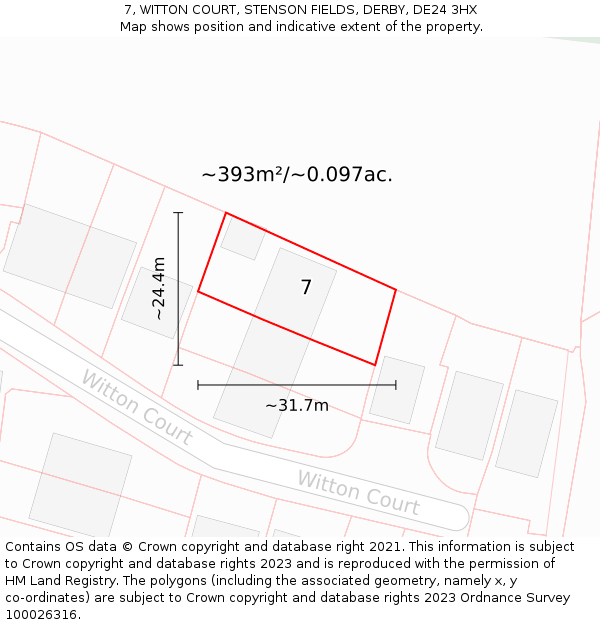 7, WITTON COURT, STENSON FIELDS, DERBY, DE24 3HX: Plot and title map
