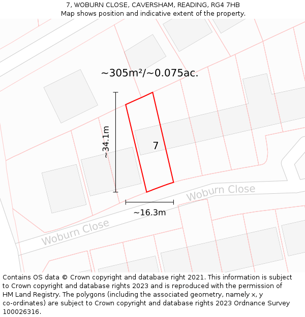 7, WOBURN CLOSE, CAVERSHAM, READING, RG4 7HB: Plot and title map