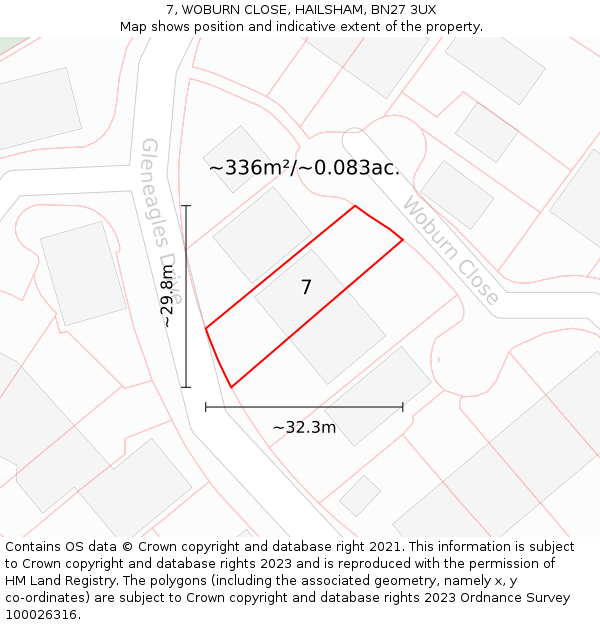 7, WOBURN CLOSE, HAILSHAM, BN27 3UX: Plot and title map
