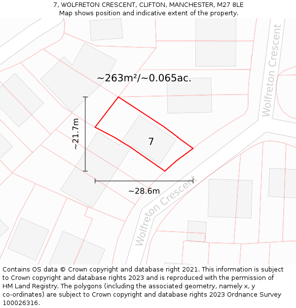 7, WOLFRETON CRESCENT, CLIFTON, MANCHESTER, M27 8LE: Plot and title map
