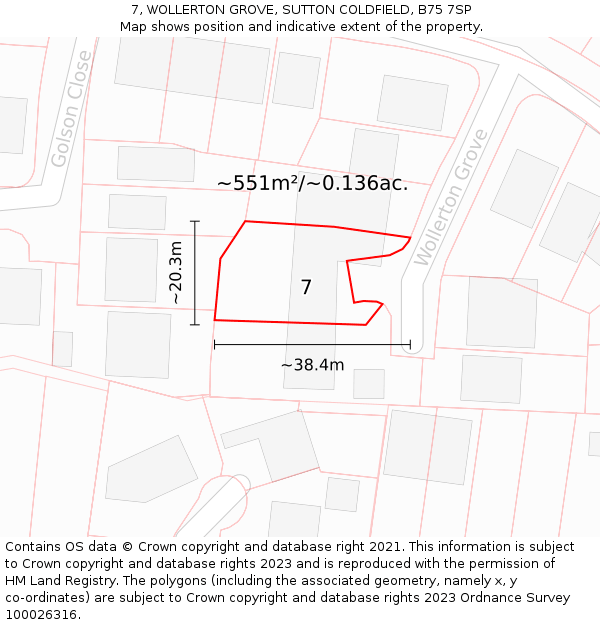 7, WOLLERTON GROVE, SUTTON COLDFIELD, B75 7SP: Plot and title map